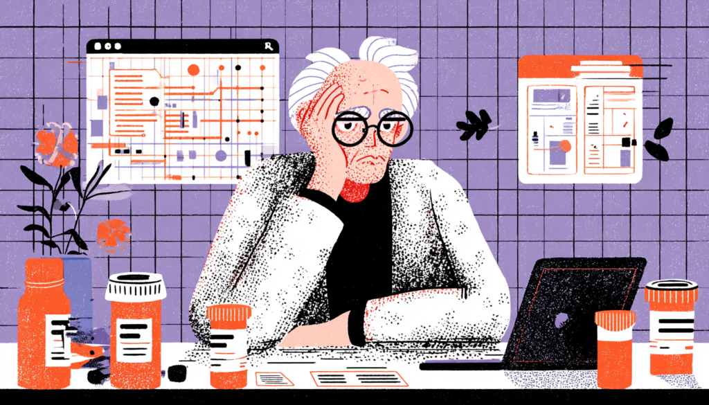 Elderly patient using voice UI healthcare accessibility tool on tablet