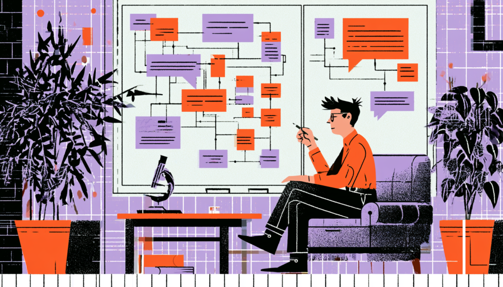 UX designer sketching AI-powered chatbot conversation flow and design principles