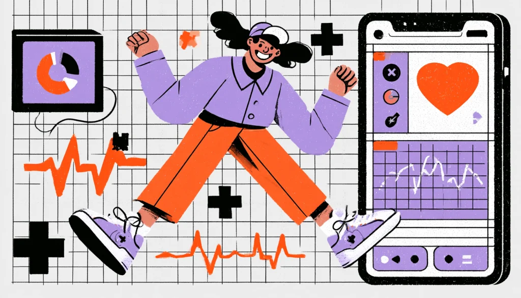Cheerful person tracking daily health habits in a mobile app