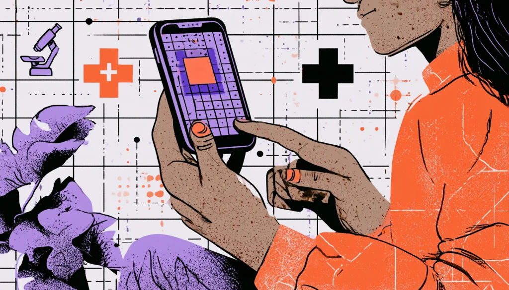 Person reviewing data privacy settings in a health app on a smartphone