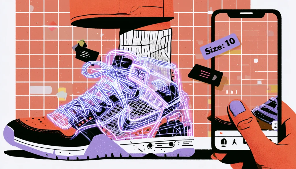Illustration of a smartphone using AR to scan a sneaker and show its size