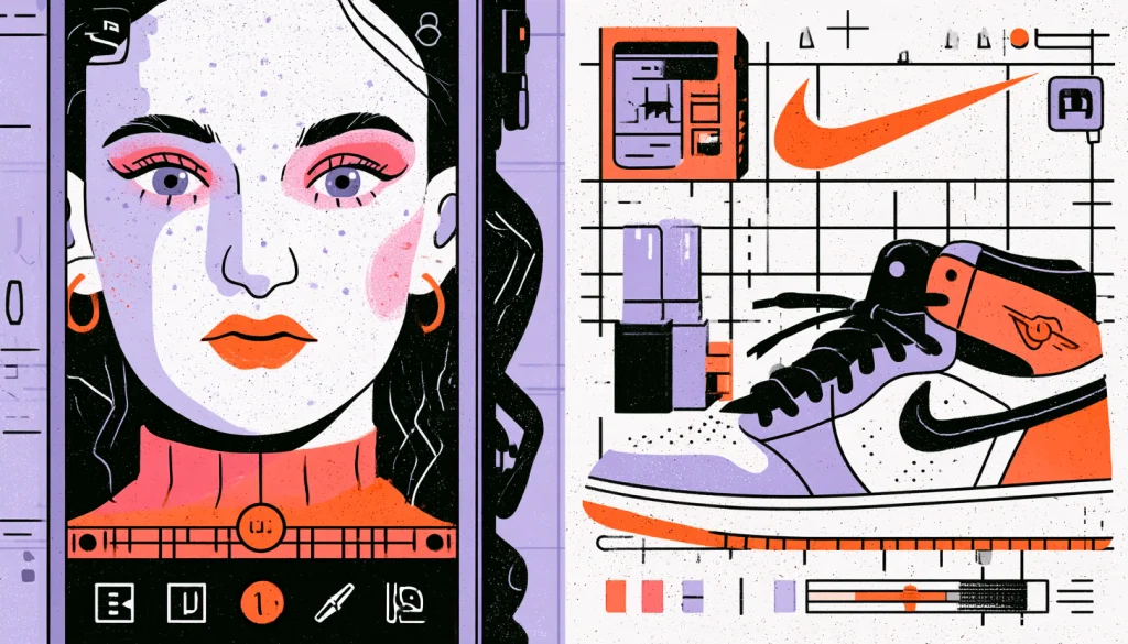 Illustration of a virtual makeup try-on and an AR sneaker preview
